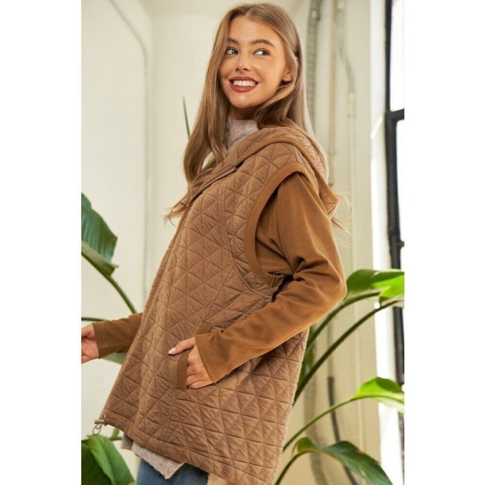 Davi & Dani Solid Long Sleeve Zipper Front Hoodie Jacket Size 1XL Brown